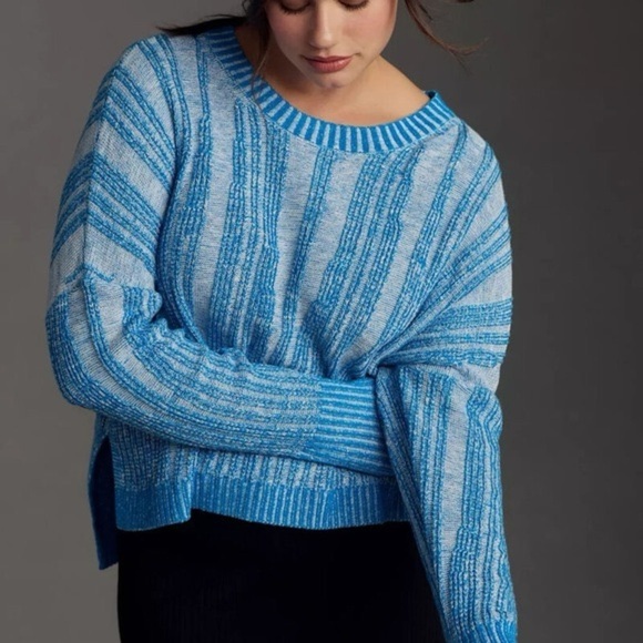 Pilcro High-Low Hem Lightweight Knit Blue Striped Women's Sweater Size XXS - Picture 2 of 13